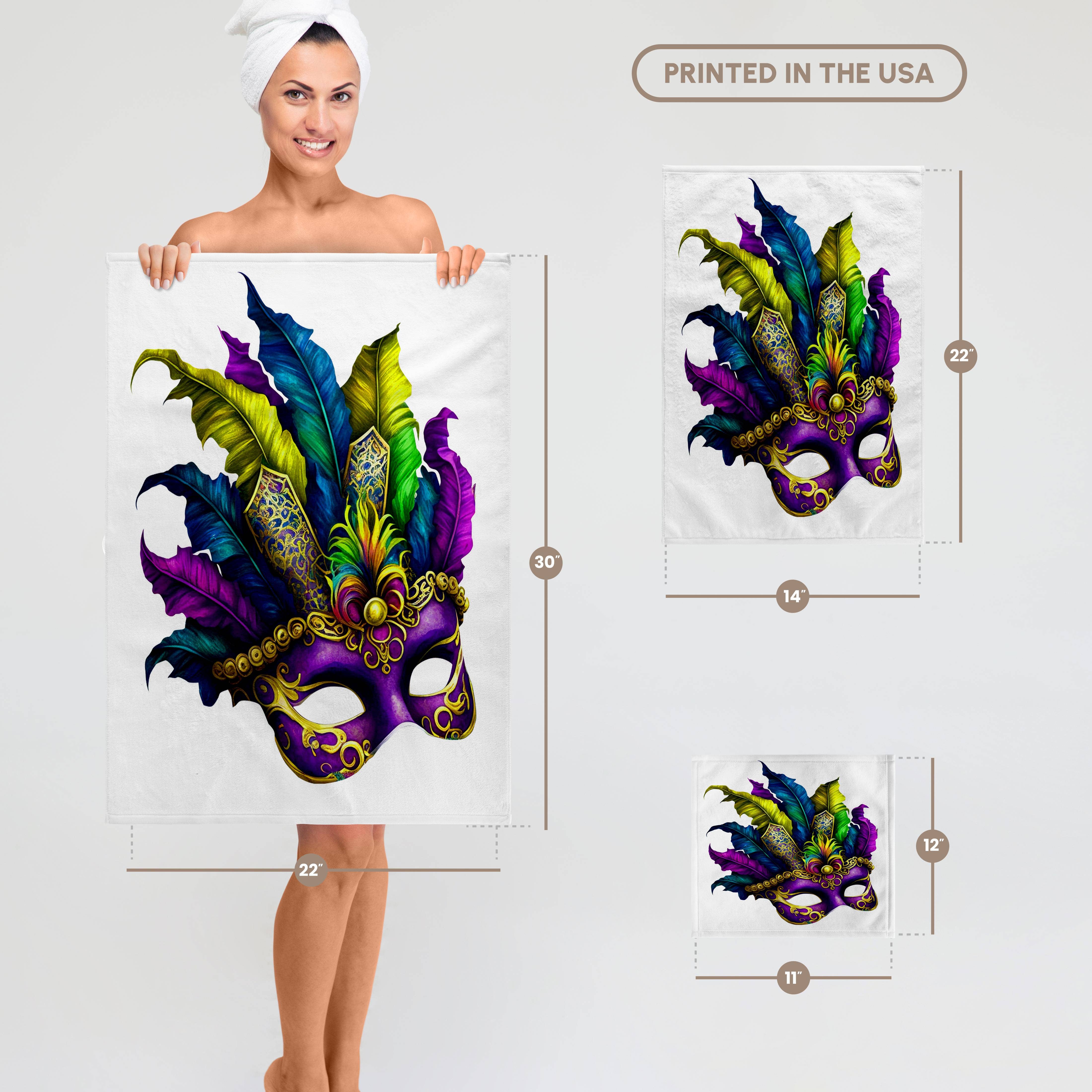 3dRose - Wholesale Bath Towel - 3dRose, Mardi Gras Masquerade Mask Illustration, Towel6