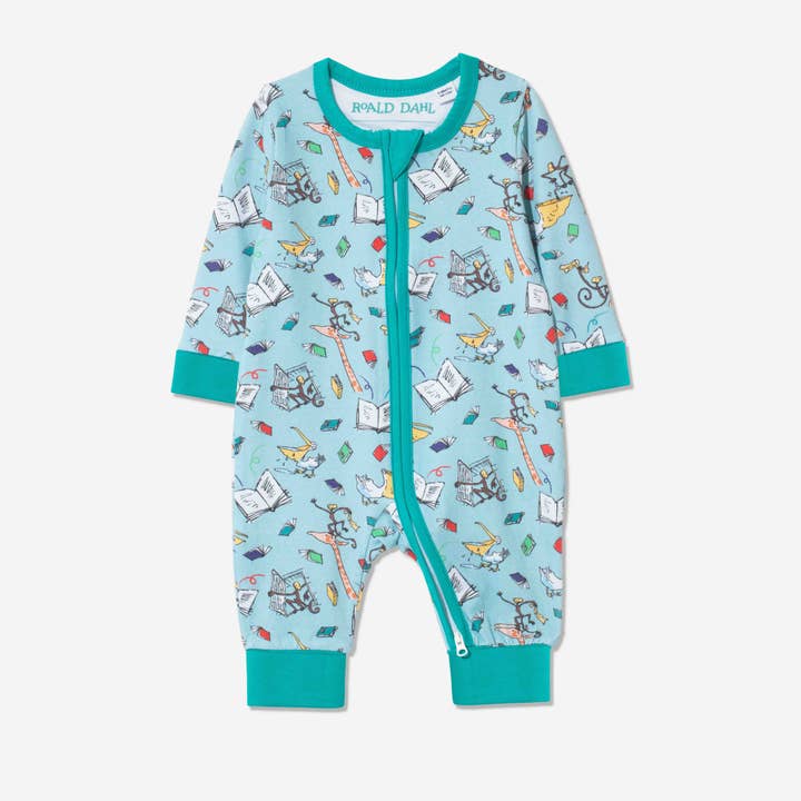 Roald Dahl x Ducky Zebra ‘The Giraffe and the Pelly and Me’ Zip-up Sleepsuit for wholesale by Ducky Zebra: Sustainable Kids' Clothes