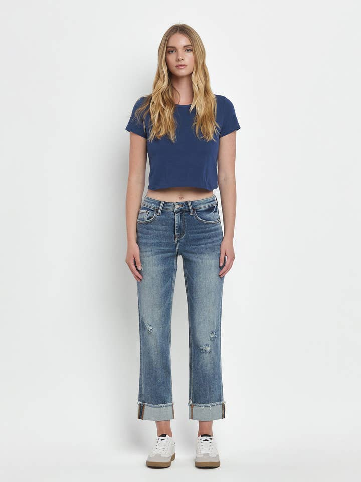 JEANS RECTOS CON PUÑOS DE TIRO ALTO LV1160 para venta al por mayor de Lovervet by VERVET