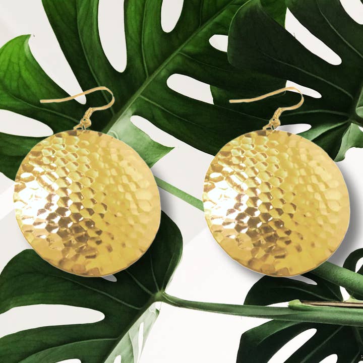 Gold Hammered Circle Earrings for wholesale by The Urban Charm