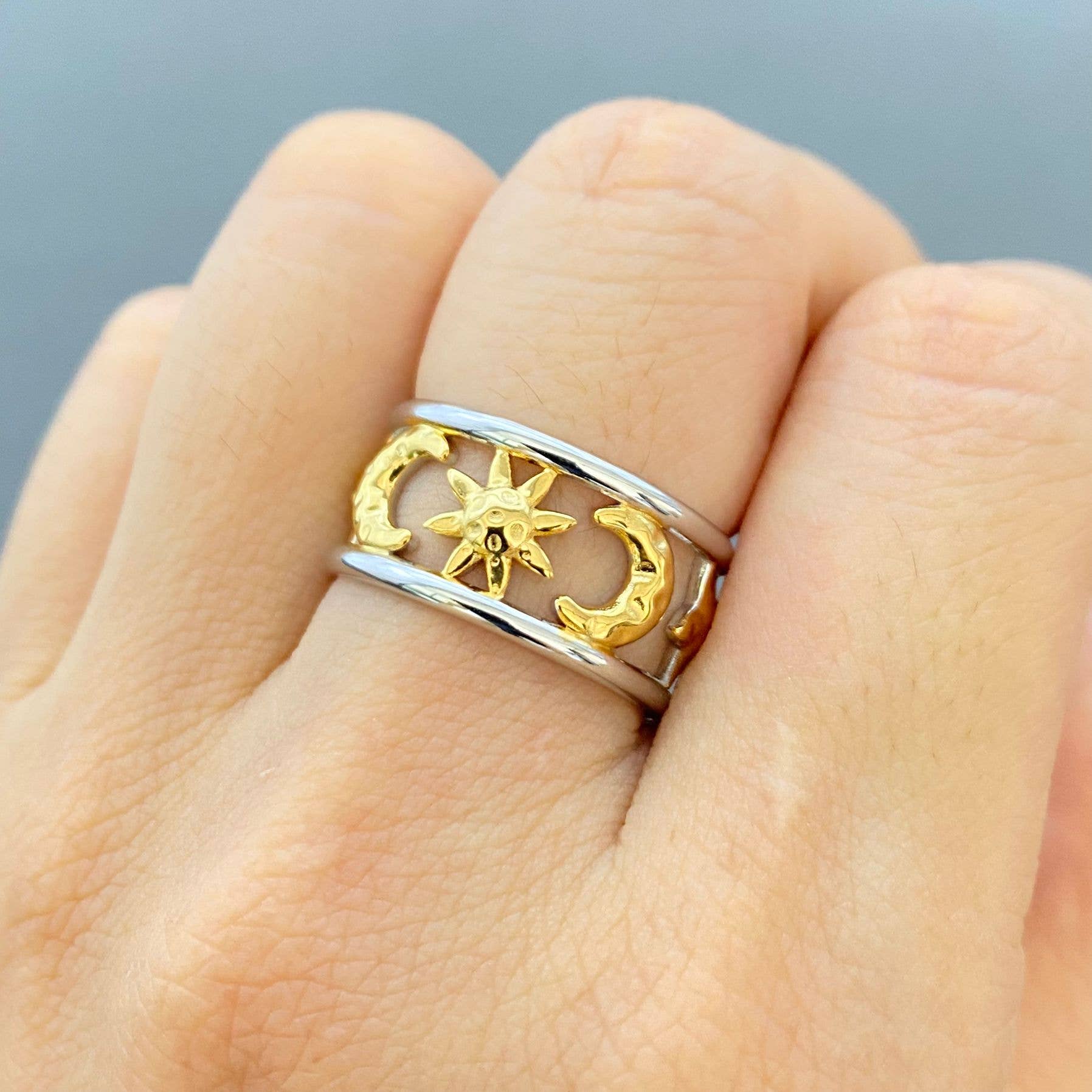 Mio Queena - Vendita all'ingrosso Anelli cocktail/statement - Anello Sole Luna Stella Bicolore 18K Oro SS - FGS/MS2