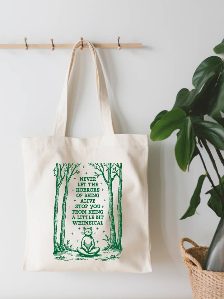 Un petit sac fourre-tout en toile avec un chat fantaisiste pour la vente par EnchantingSunshine