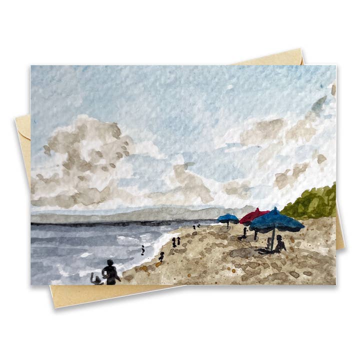 5x7 Greeting Card With Beach Landscape Watercolor for wholesale by Bellavance Ink