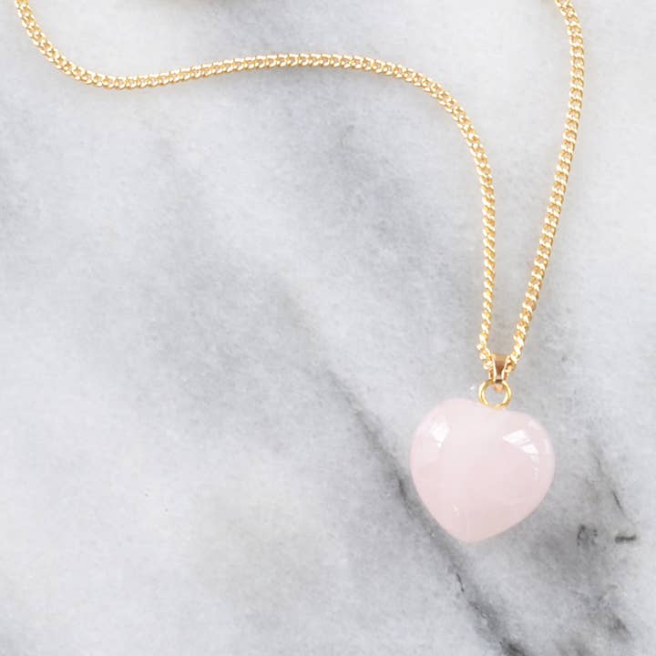 Rose Quartz Valentine Crystal Gemstone Heart Necklace for wholesale by Libby & Smee
