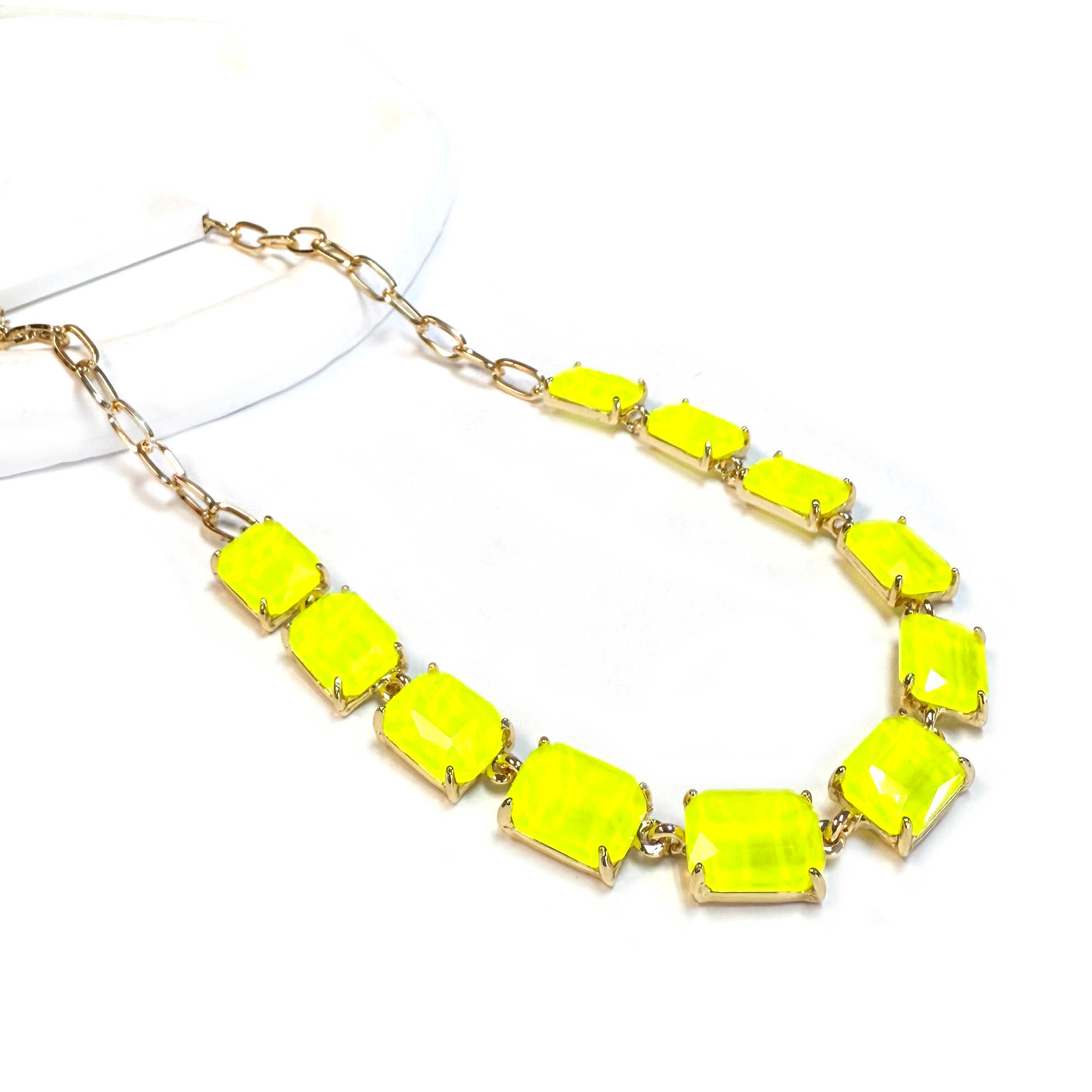 StarryNYC - Wholesale Link & chain necklace - Rectangle Crystal Glass Linked Statement Chain Necklace 6