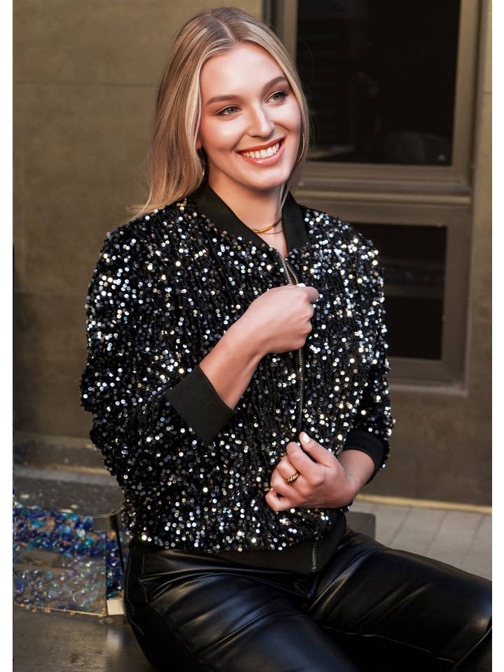 Anna Kaci Wholesale - Wholesale Jacket - Women's - Women's Sparkly Sequin Jacket Glitter Long Sleeves Front Zip3