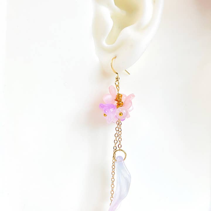 Melange Blanc - Wholesale Dangle Earrings - E194 purple flower long dangle drop earrings5