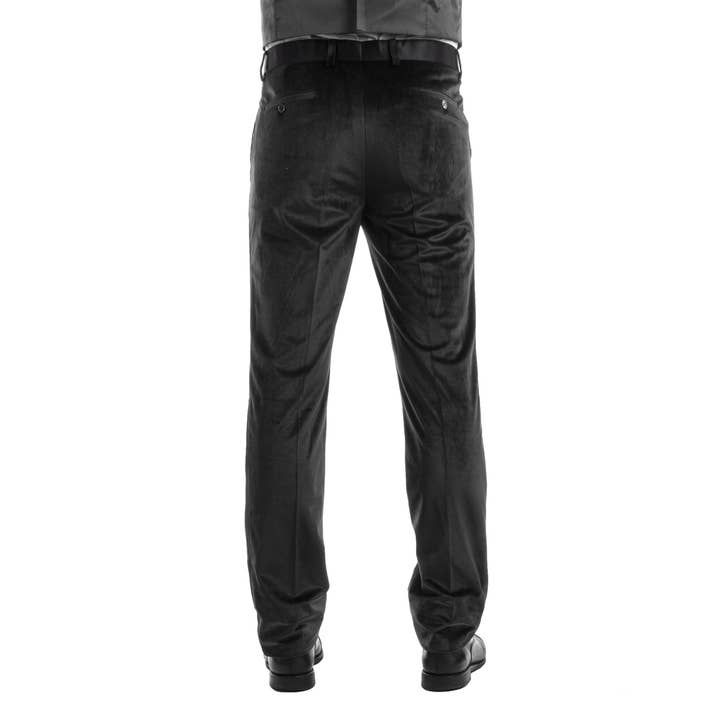 Sophisticated Noir: The Black Velvet Dress Tuxedo Pants for wholesale on Faire2