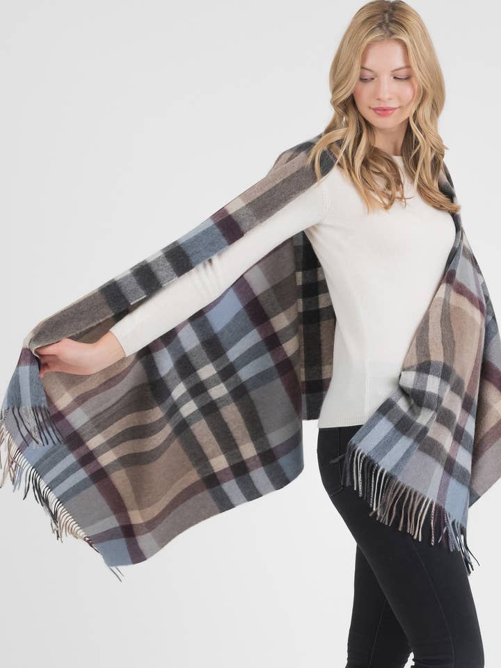 Kashmirstola Blå Taupe Tartan för wholesale av Kiltane