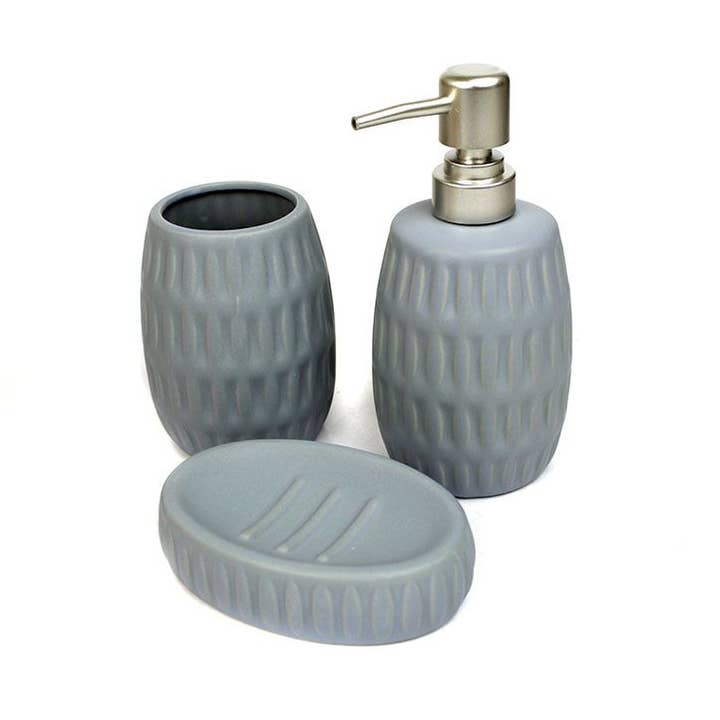 SET DA BAGNO 3 PEZZI CERAMICA BLU per la vendita all'ingrosso da parte di Aktual / Dekora Import S.A