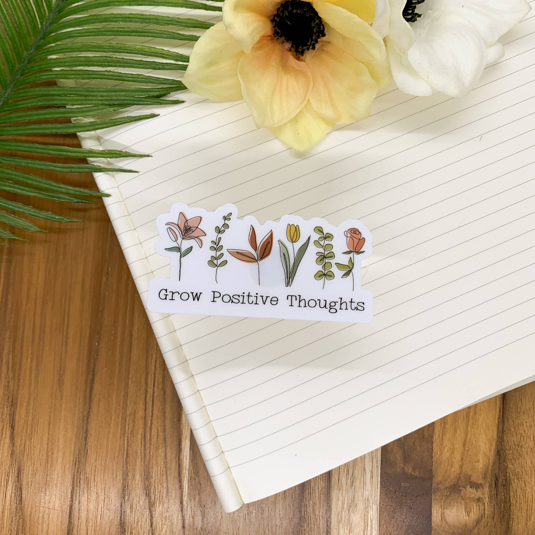 Savannah and James Co - Wholesale Sticker - Grow Positive Thoughts, Floral, Vinyl Sticker, 3x3 inch1