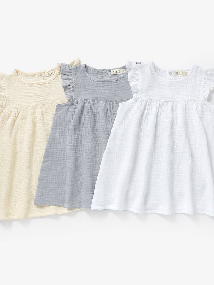 Mimi & Me - Wholesale Dress - Kids - The Charlotte- Sage- Organic Muslin Sleeveless Dress3