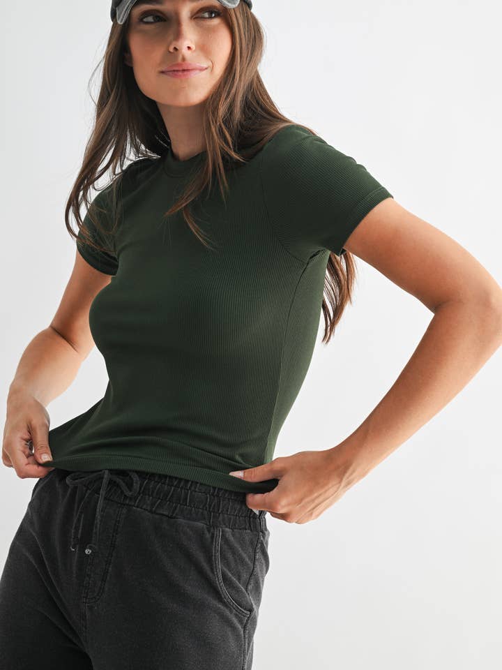 Mono B - Wholesale Athletic Top - Women's - Essential Short-Sleeved Micro-Ribbed Athleisure Top17