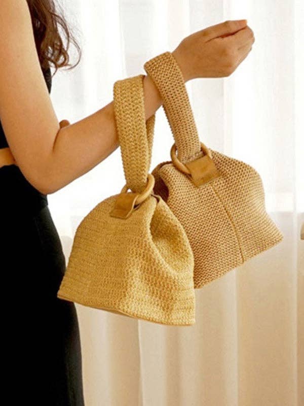 KHAKI Casual Simple Weave Handbag for wholesale on Faire0