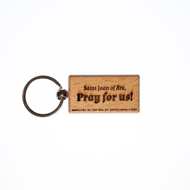 SercelPress - Wholesale Keychain - Unisex - Saint Joan of Arc, Hand-Colored, Solid Wood Keychain, Engraved in the USA, Catholic1