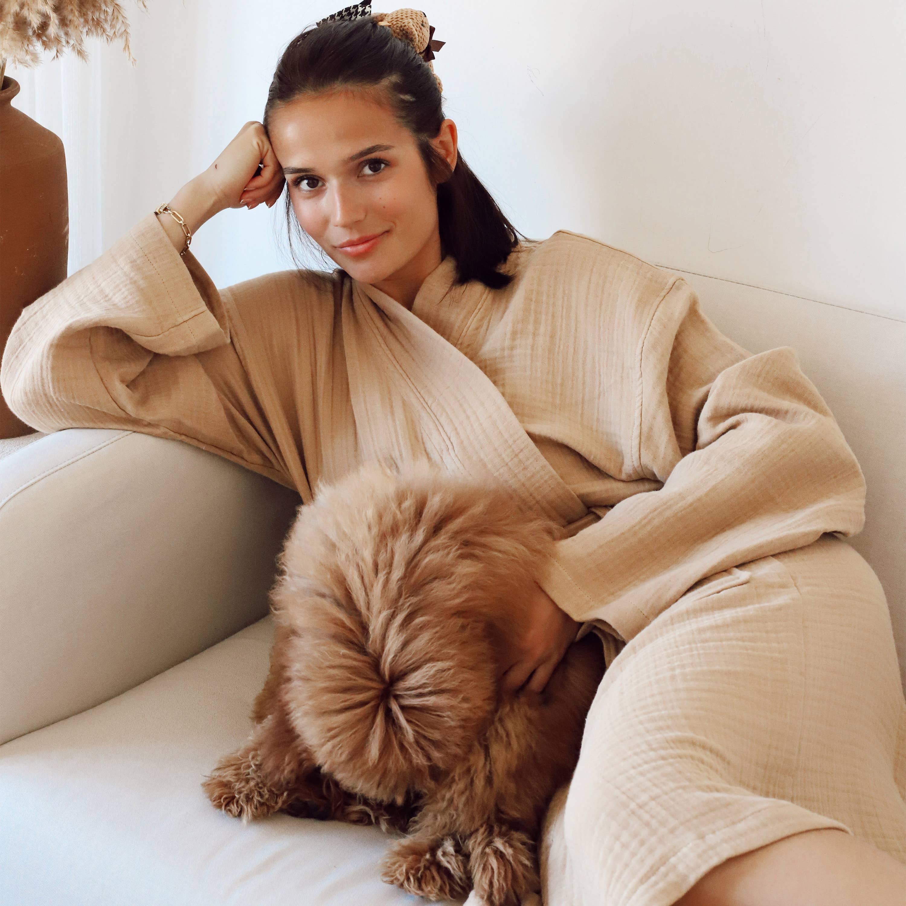 Vivamaison - Wholesale Robe - Unisex - Luxury 4 Layer Muslin Bathrobe, Natural Cotton Spa Comfort4