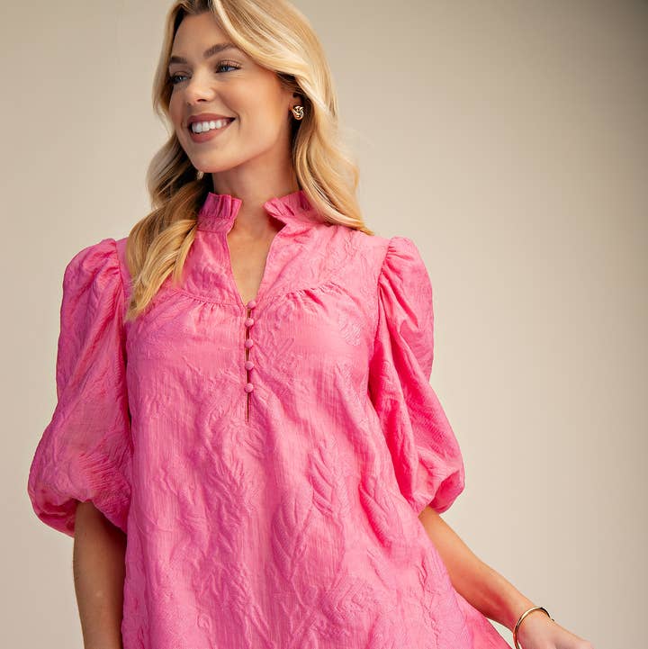 Ruffled Neck with Volume Sleeve Dress for wholesale by Glam