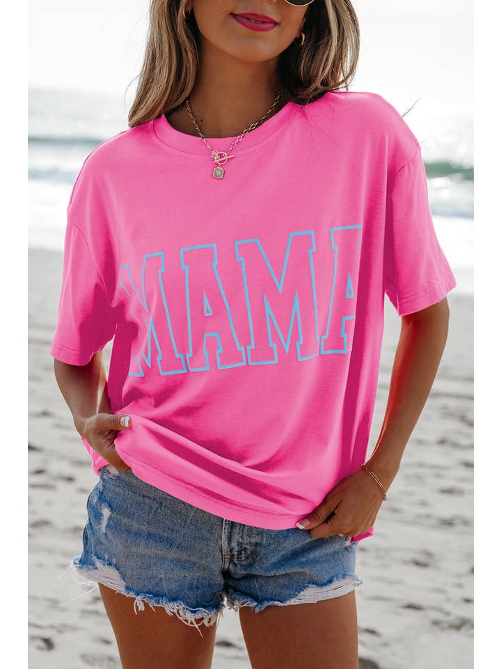 1 the Woman - Wholesale Shirt - Women's - MAMA Letter Graphic Neon T Shirt