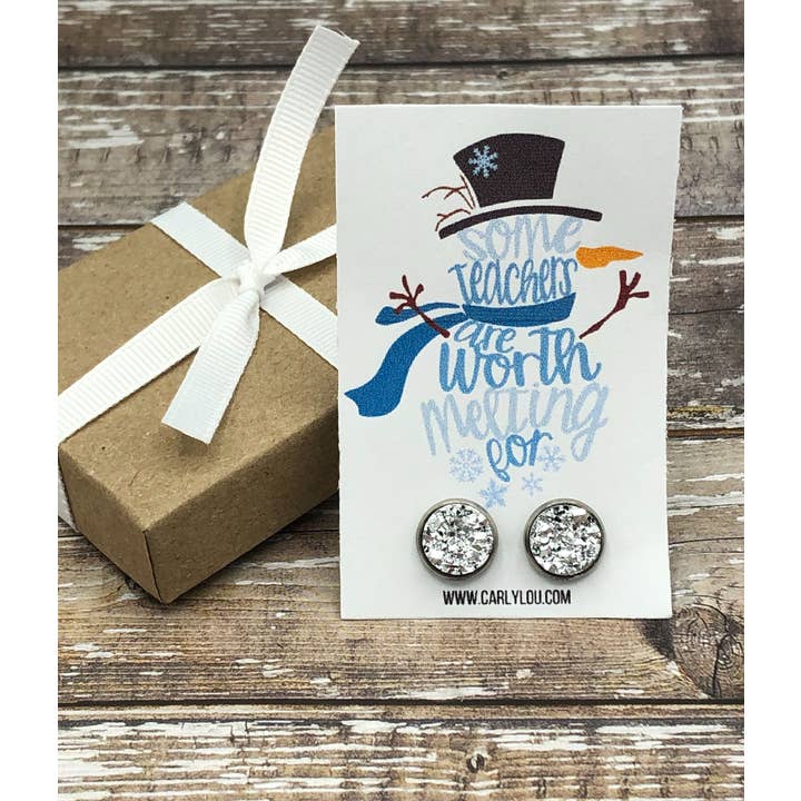 Carly Lou - Wholesale Stud/Post Earrings - Holiday Teacher Earrings-Some Teachers Are Worth Melting For
