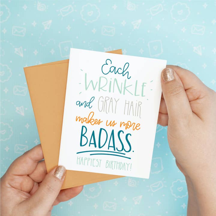 Colette Paperie - Wholesale Birthday Card - Wrinkles Gray Hair Badass Birthday Funny Greeting Card