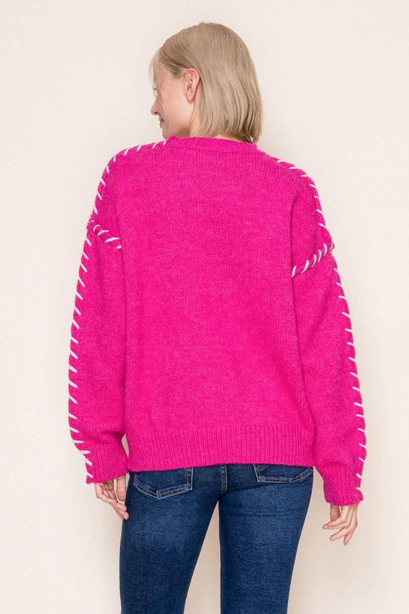 Fuchsia T11265 Long Sleeve Solid Knit Sweater for wholesale on Faire4
