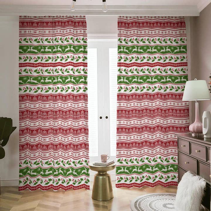 jul ren röd grön gardin för vardagsrum sovrum dörr, semi rum mörkare ljusfiltrering stora fönster gardiner för wholesale av daintyduvet