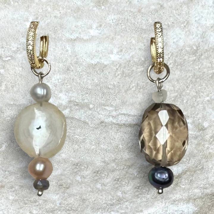 Naked Beach Quartz & Pearl Earrings for wholesale by Clarke Palmer