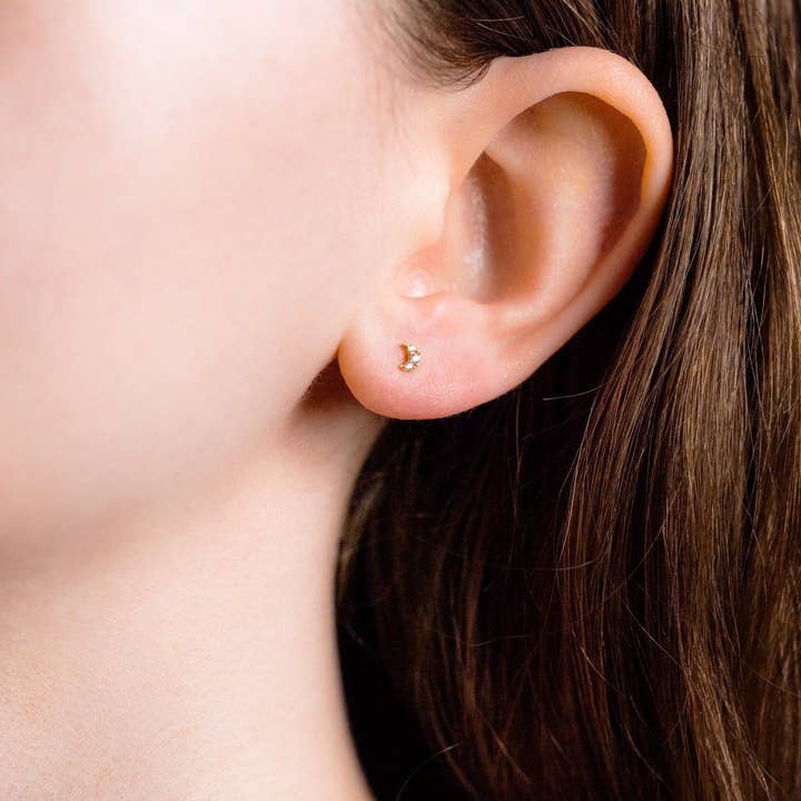 KIKICHIC - Wholesale Stud/post earrings - CZ Diamond Moon Screw Flat Back Earrings3