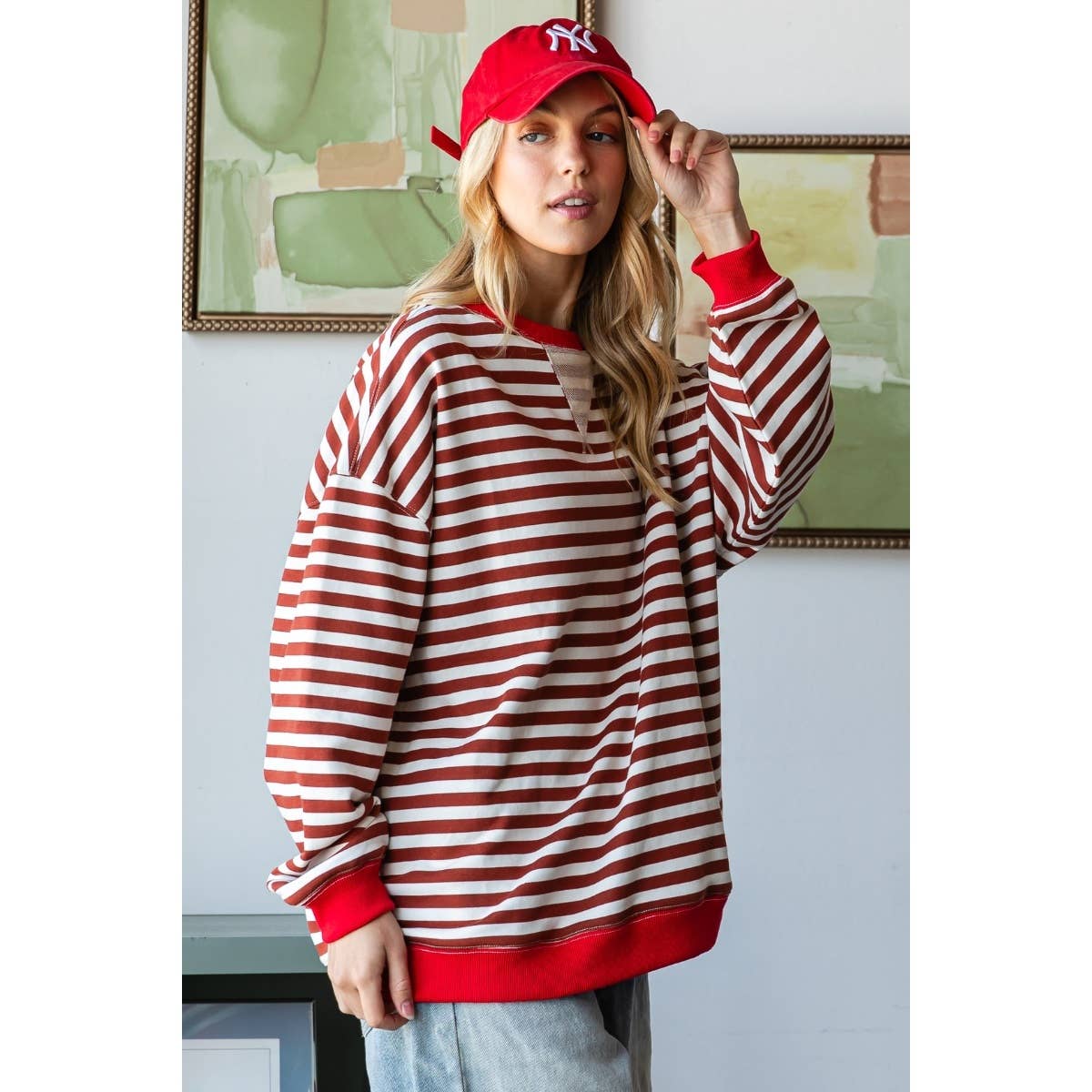 Veveret – Engroshandel Strikket top - Dame – Oversize stribet top9