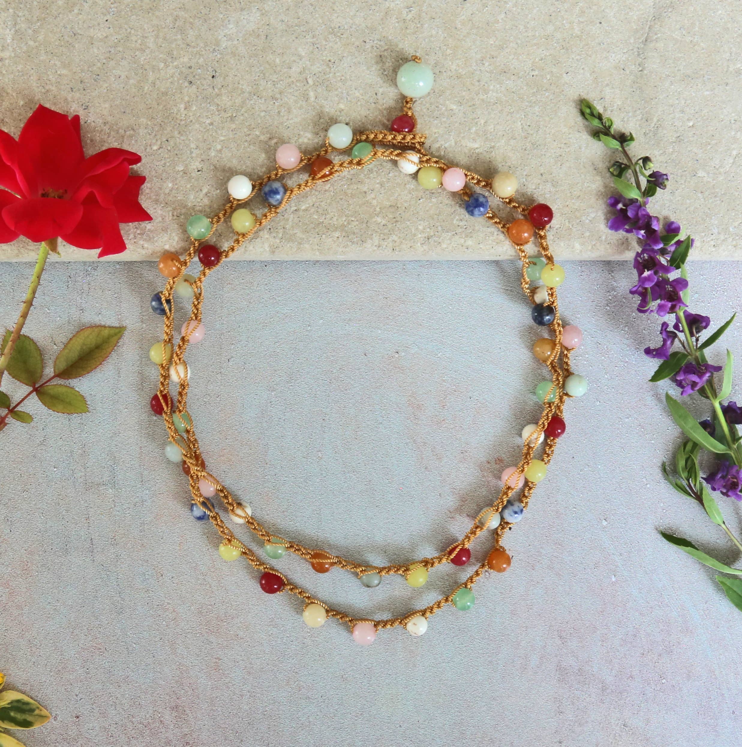 IST Jewelry - Wholesale Beaded/Pearl Necklace - Multi-Gem Stone Round Bead Crochet Long Layering Necklace1