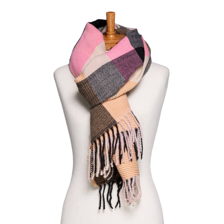 Taylor Hill Scarves & Co - Wholesale Scarf - Unisex - THSS2754: Pink: Crimped Plaid Scarf
