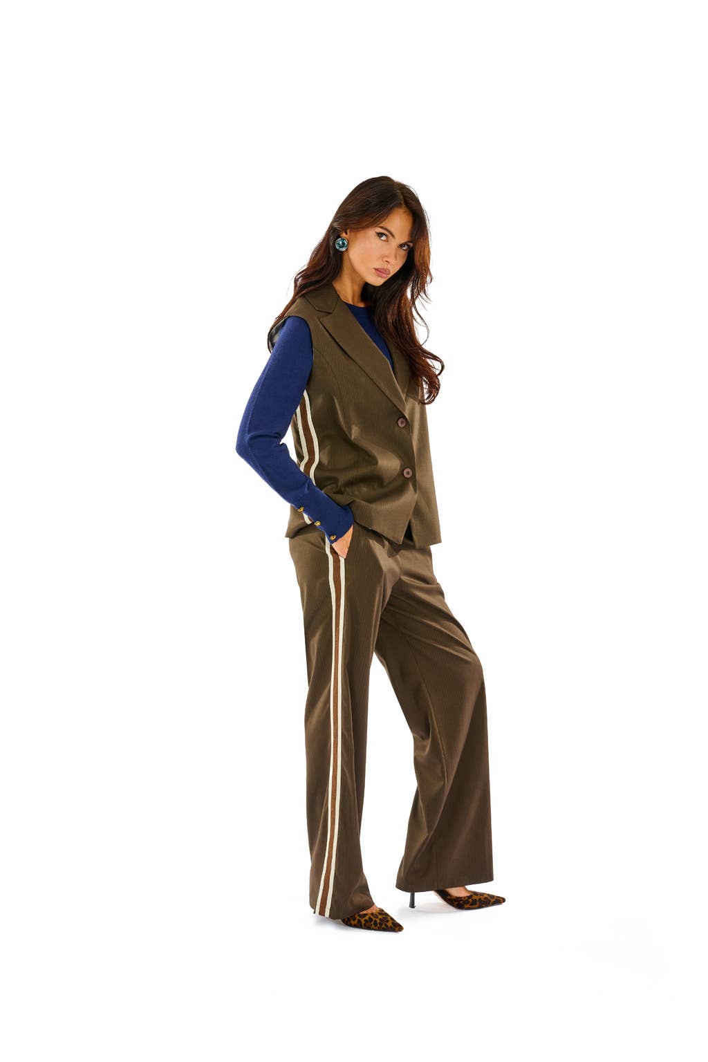 Chocolate Pinstripe pants for wholesale on Faire0