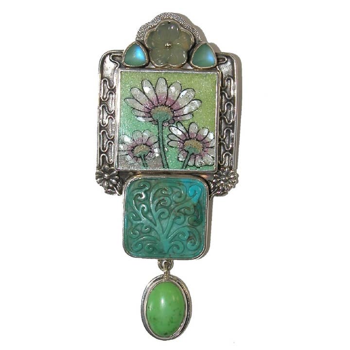 Mosaic Daisy Turquoise Pin Pendant for wholesale by Amy Kahn Russell