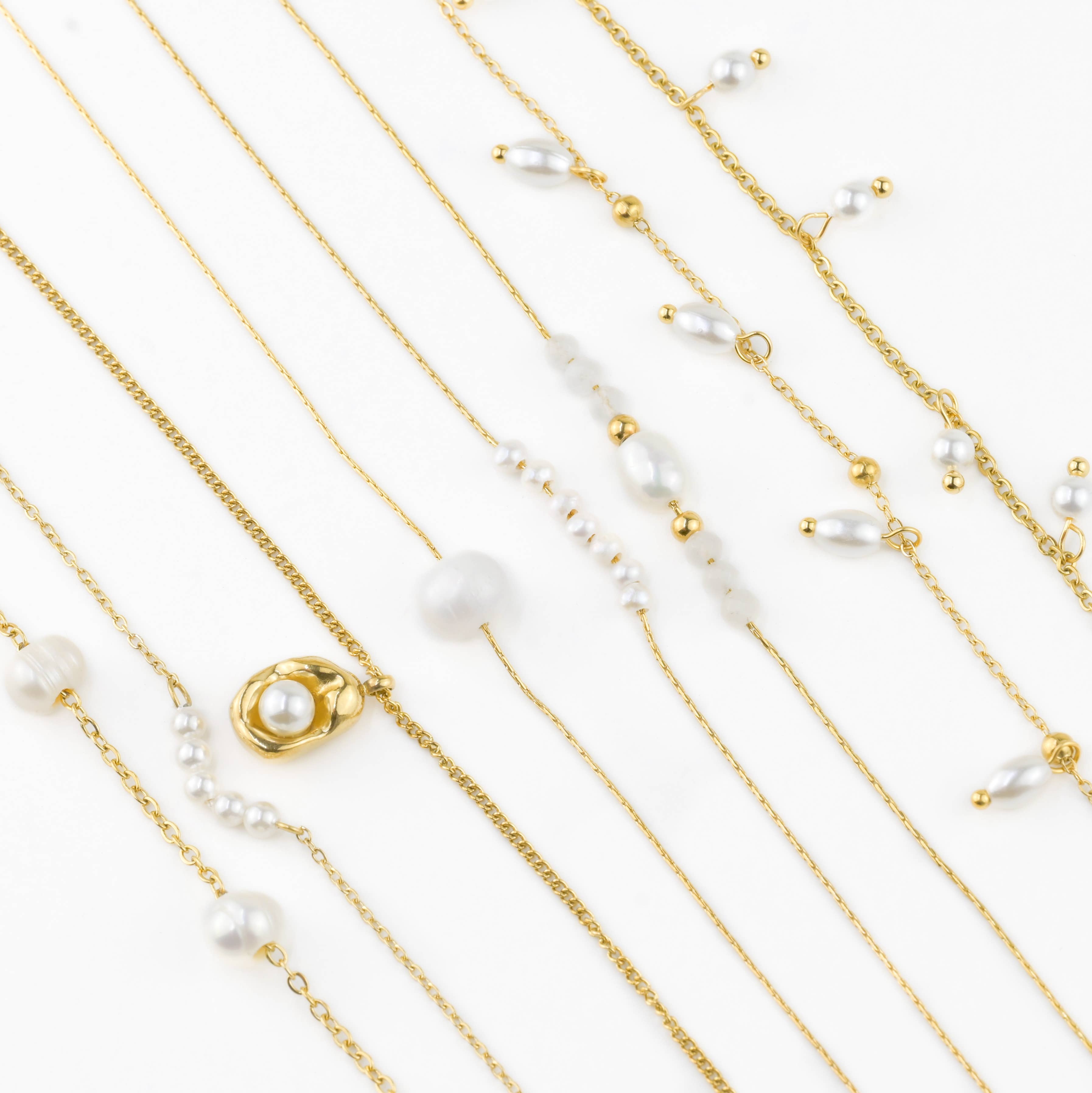 Blueyejewelry - Wholesale Beaded/Pearl Necklace - Gold Pearl Chain Necklaces - Waterproof Assorted Peal Chains6