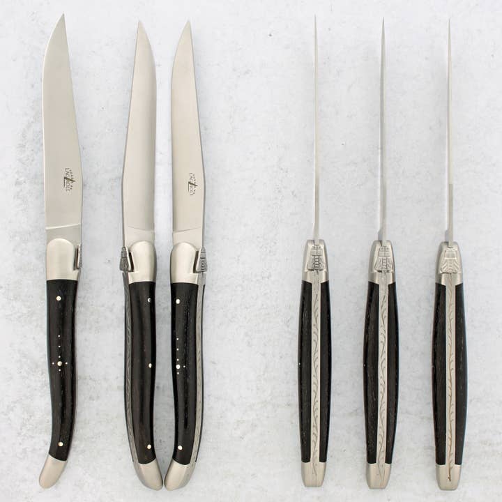 Forge de Laguiole Ebony Wood Steak Knives - Brushed for wholesale by Laguiole Imports