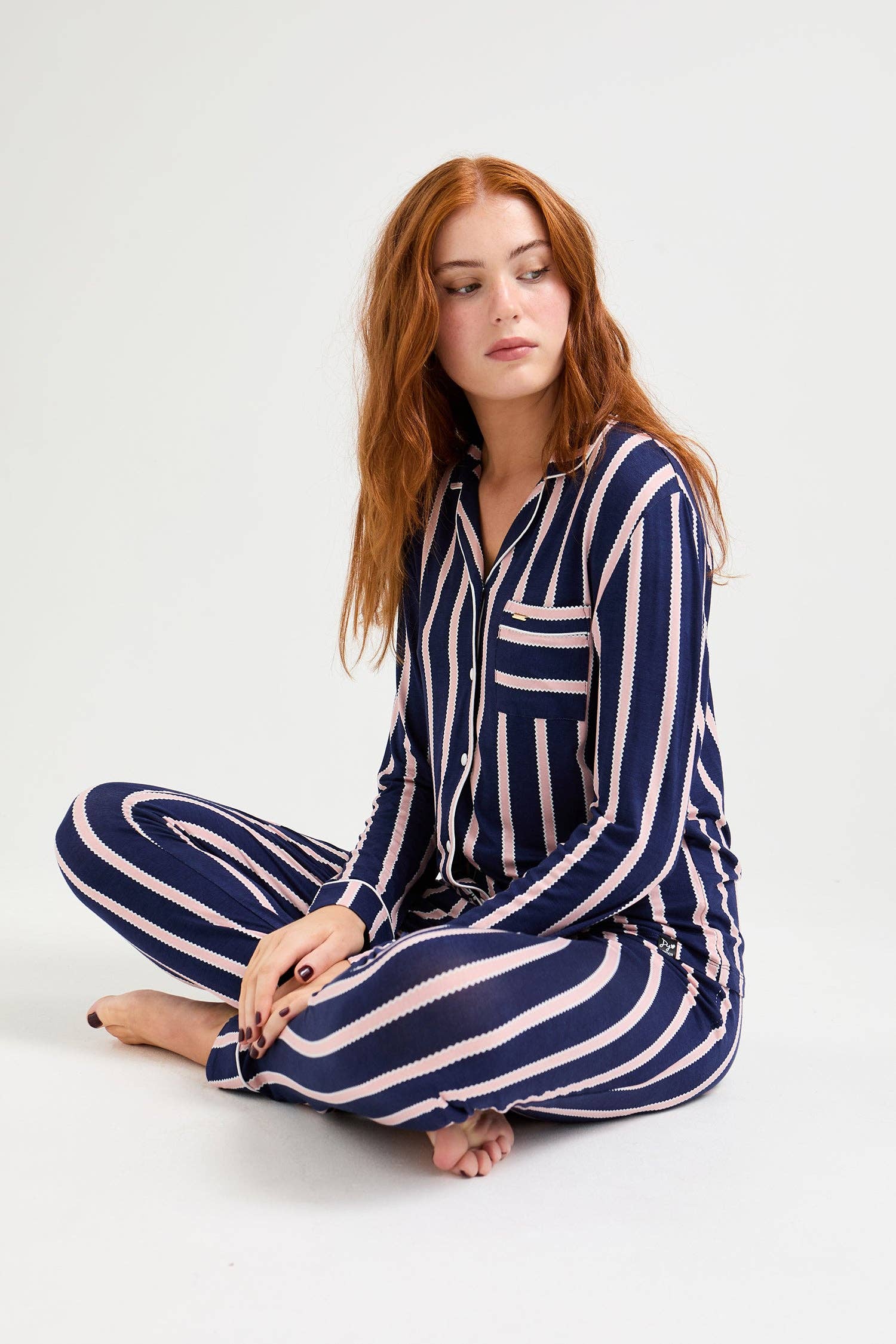 Bamboo Long Pyjama Set in Midnight Stripe for wholesale on Faire2