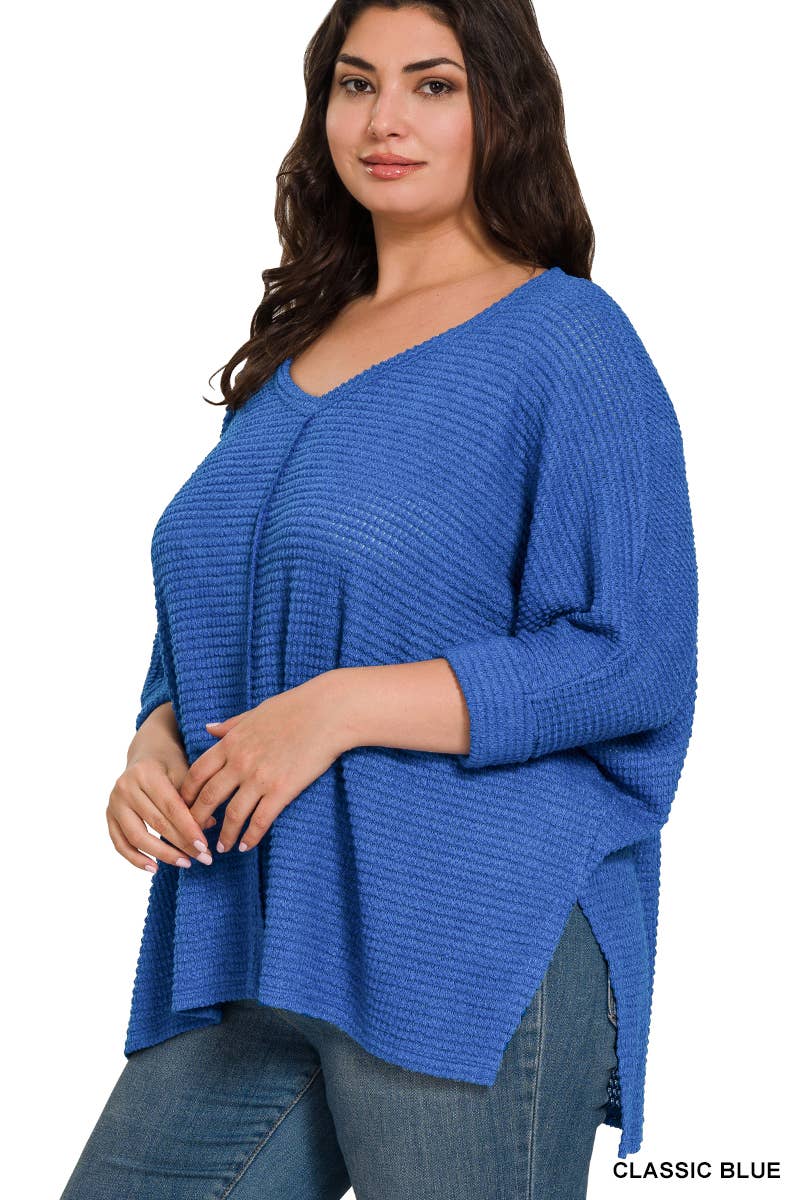 SCHWARZ-160583 „PLUS SIZE 3/4-ARM V-AUSSCHNITT HI-LOW SAUM JACQUARD SW“ für den Großhandel auf Faire11
