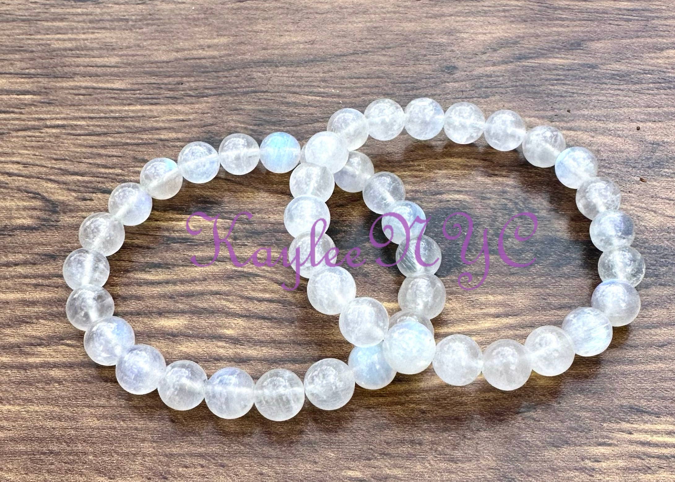 KayleeNYC - Vente Bracelet de perles - Bracelet extensible en cristal de pierre de lune naturelle 8 mm 19 cm6