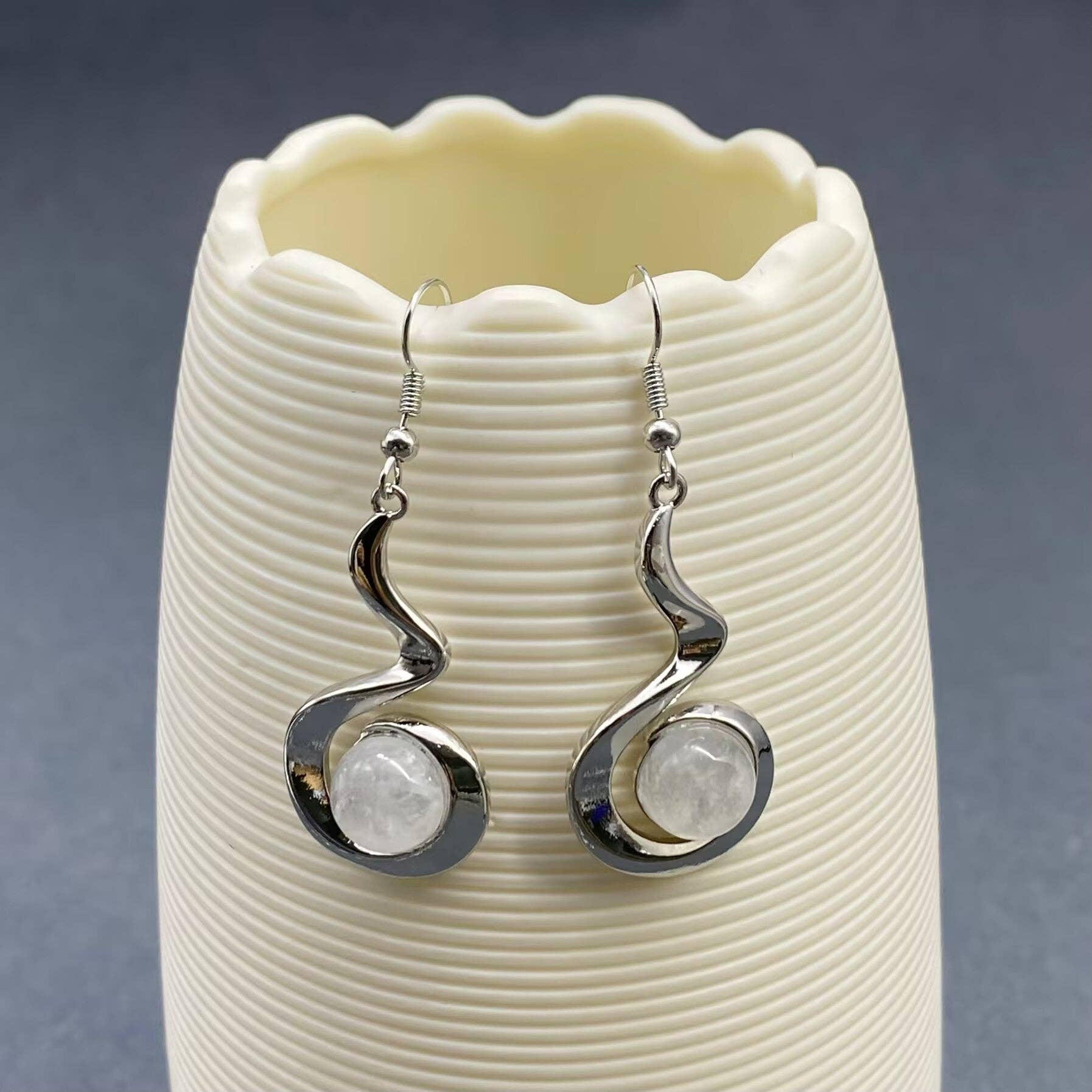 Mio Queena - Wholesale Dangle Earrings - Geometric Dangle Earrings Inlaid with Natural Stone - CS19