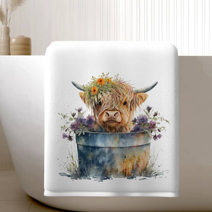 Highland Cow Bath Towel for Spa-Like Comfort and Decor for wholesale by Fernville Creations