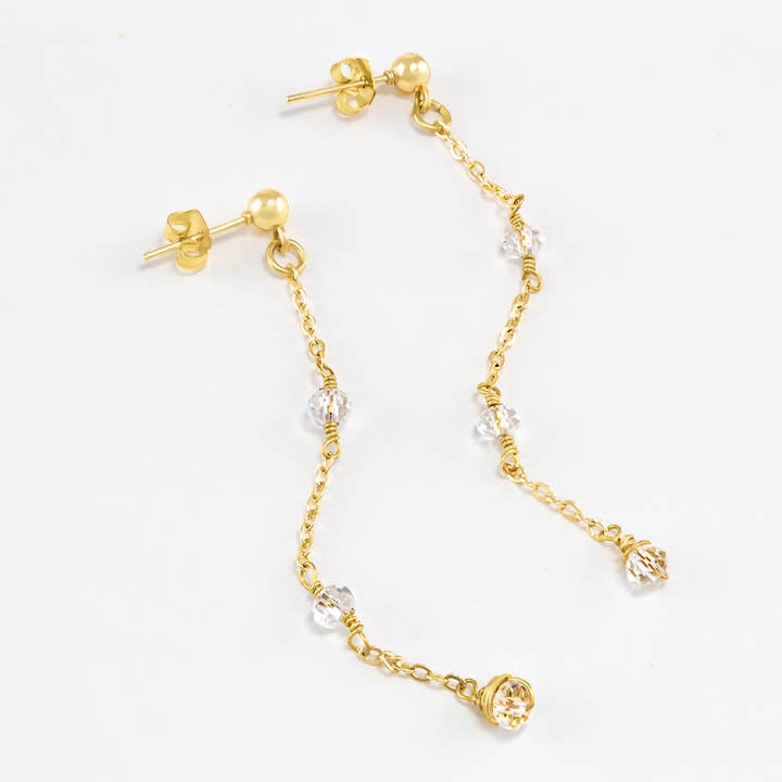 IVY long stud earrings with faceted clear glass beads for wholesale by Allie and Posie