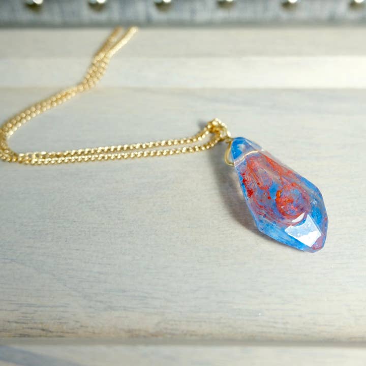 BlueButterflyBazaar – Colar pingente/pendente por atacado – Colar de cristal Reylo Kyber Cristal vermelho e azul Star Wars Gift