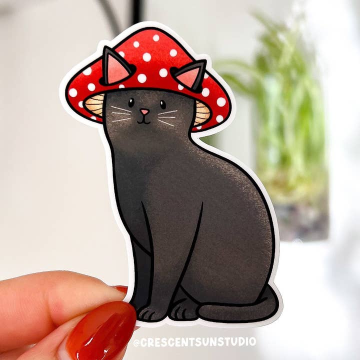 Black Cat Sticker, Witchy Cat Sticker for wholesale by Crescent Sun Studio