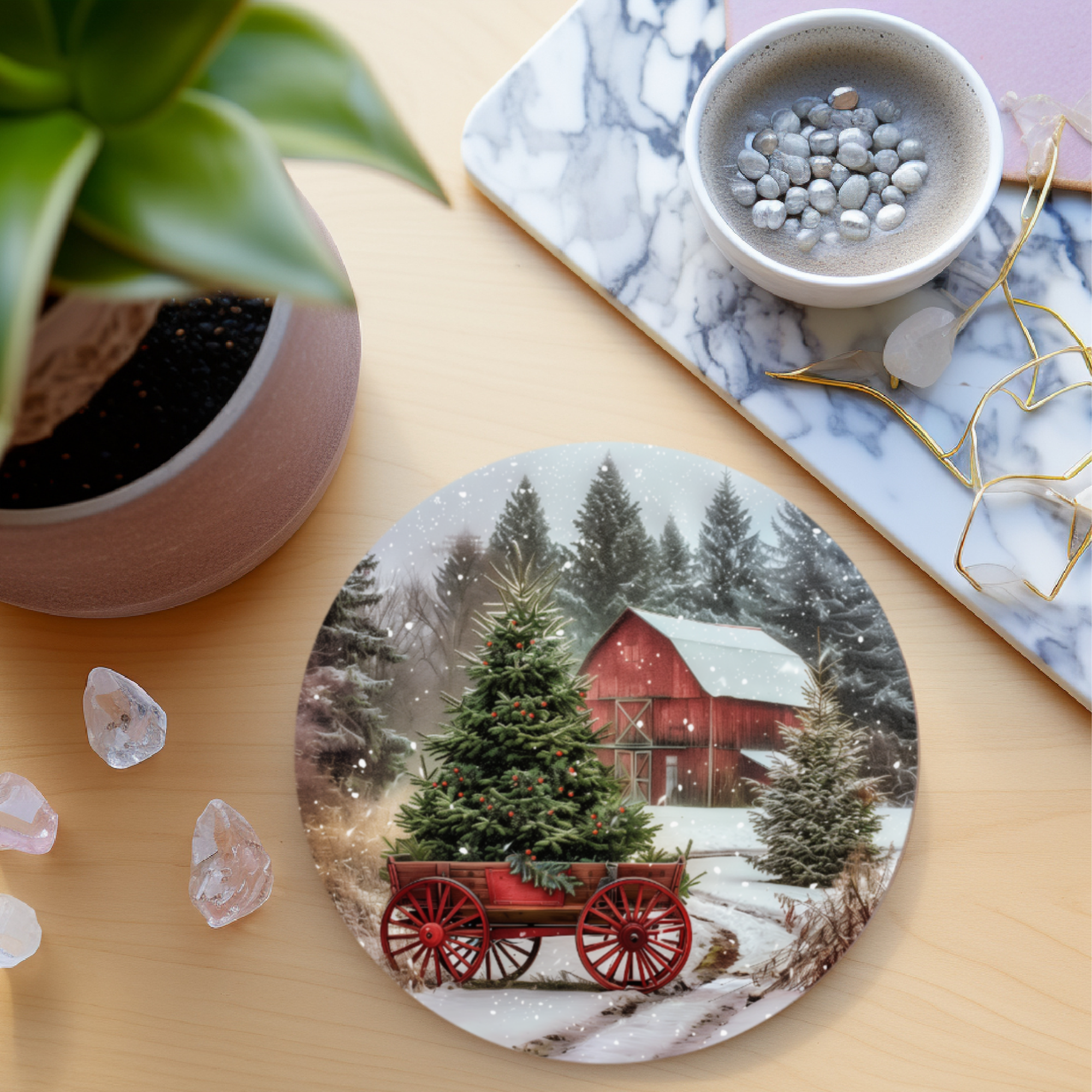 Fernville Creations - Wholesale Coasters - Christmas Scene Coaster, Rustic Charm, Farmhouse Elegance4
