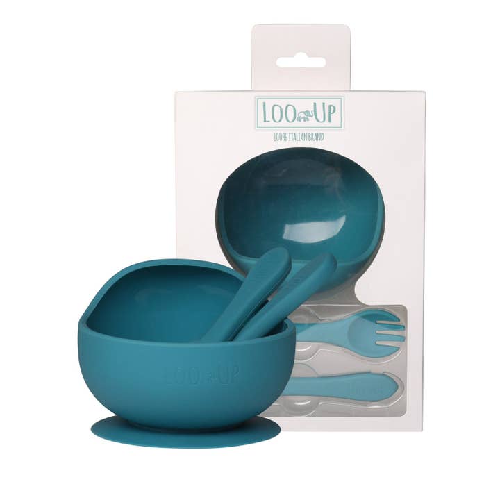 Prima Pappa Set -Bowl with Suction Cup and Cutlery -Cobalt Blue- for wholesale by Loo.Up Italy