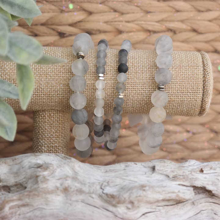 Bracelete Cloudy Quartz Healing Gemstone Pack de 3 por atacado de Love and Grace
