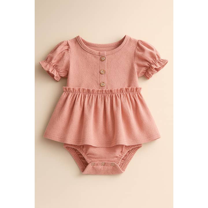 Pink Ruffled Sleeve Cotton Baby Romper Dress for wholesale by Fennco Styles