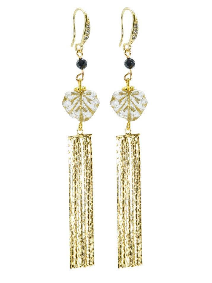 Brincos de borla em folha de bordo com pedras preciosas Starstone Navy por atacado de Rosie Fox