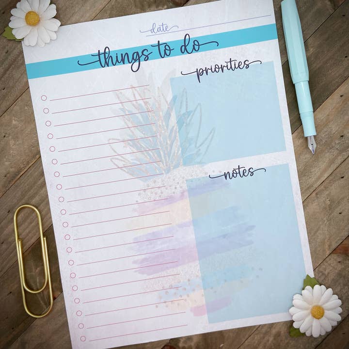 Bloc-notes Choses à faire, 8,5 « x11", ananas aquarelle pour la vente par Heather Link Designs