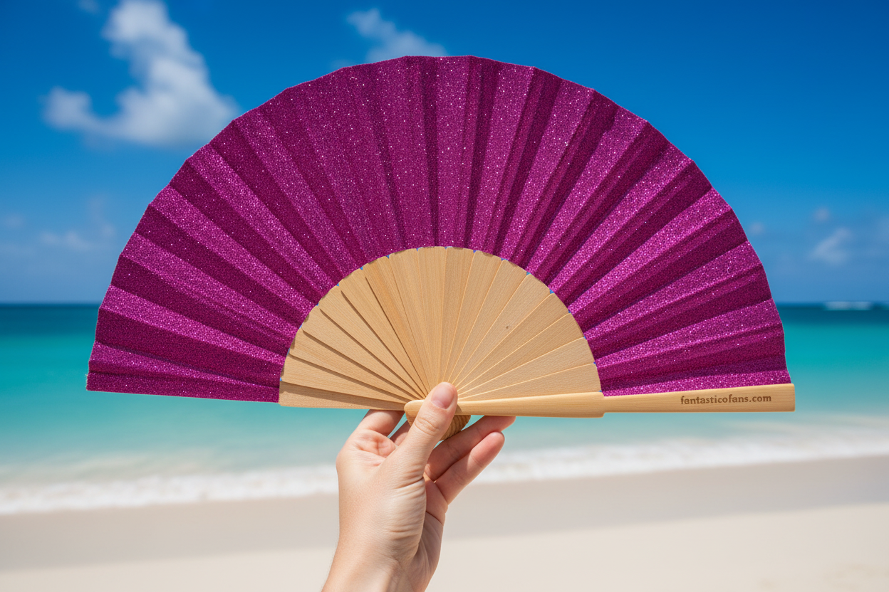 Fantastico Fans - Wholesale Handheld Folding Fan - Pink Glitter 23cm fan1